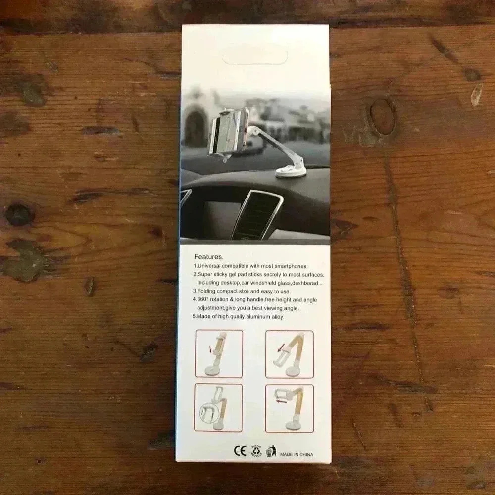 360 Degree Long Handle Black Aluminum Car Phone Mount NWT - Picture 4 of 8